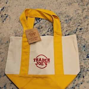 Trader Joe's Yellow and White Canvas Tote Bag